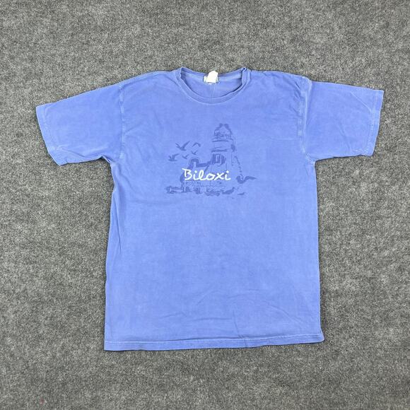 Vantage T-Shirt Mens Large Blue Biloxi Lighthouse Graphic Vintage Style Tee - Picture 2 of 8